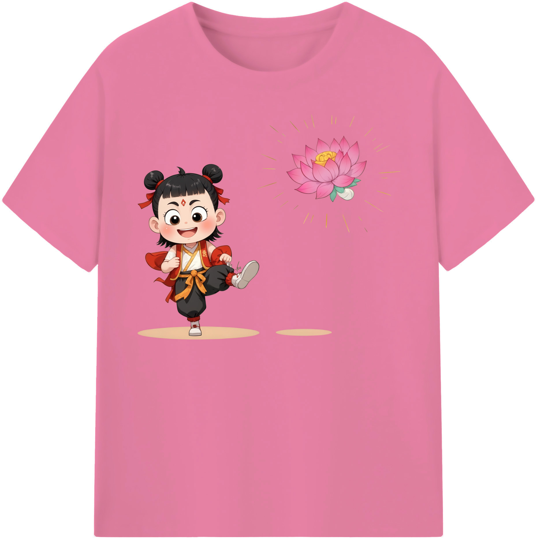 （画像用） Ne Zha 2 ナタ 魔童の大暴れ 綿100％半袖Tシャツ（フロントプリント）